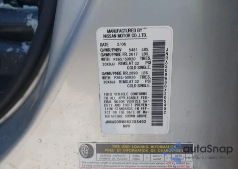 2006 Infiniti Fx35 z USA, uszkodzony, nr VIN JNRAS08W86X205492